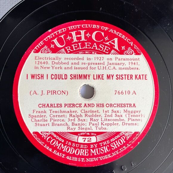 UCHA 72 Charles Pierce Jazz Me Blues / I Wish I Could Shimmy 1941 Shellac 10" 78 - Picture 2 of 3